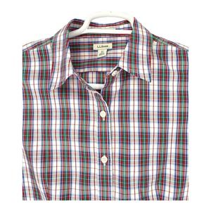LL Bean Shirt Womens Green Plaid‎ 3/4 Sleeve Button Up Wrinkle Free Size XS